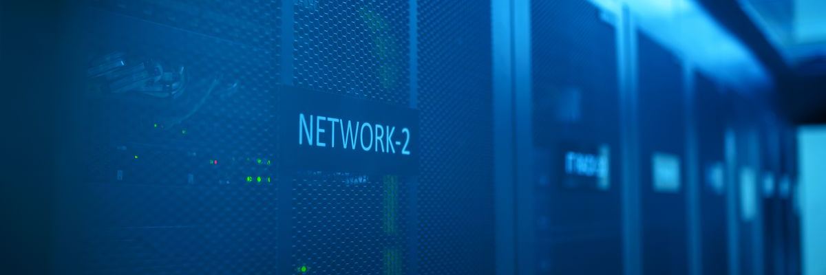 Network racks in a business server room