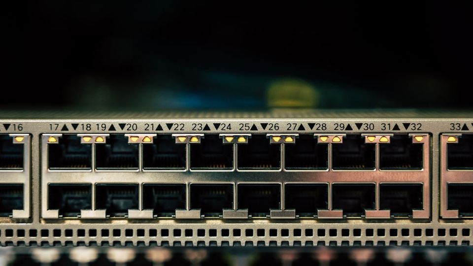 Network switch ports in a business network rack